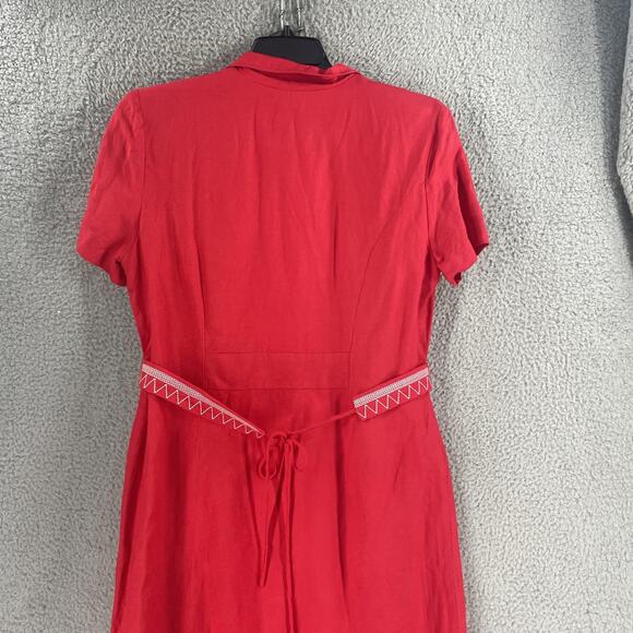 Positive Attitude Dress Womens 14 Red Linen Blend Button Front Midi Dress - Picture 13 of 15